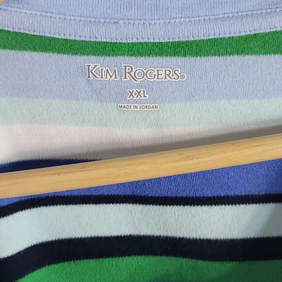 2/$15 Kim Rogers Womens Striped Top Blue XXL 3/4 Sleeve V Neck Pullover Casual - Picture 5 of 6